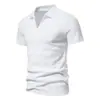 Camiseta masculina de verão de manga curta Lel cor sólida retrô elástica elegante com decote em V camiseta justa simples transfronteiriça