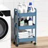 Estantería de almacenamiento de plástico multicapa móvil para el hogar, carrito de almacenamiento con ruedas de pie para cocina y baño