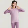 Conjunto de ropa interior térmica de bloques de color para niños y niñas de otoño e invierno, ropa de estar para jóvenes con mangas raglán y cuello redondo.