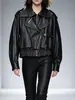 Chaqueta de cuero genuino HN6133, piel de cordero curtida completamente al vegetal, solapas dobles, doble cremallera, dobladillo elástico, chaqueta de motociclista estilo europeo y americano