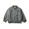 Ropa Vintage 25 Otoño Nueva Tendencia Retro Americana Lavada Desgastada Color de Contraste Cuello Solapa Chaqueta de Trabajo para Hombre