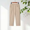 Calça cropped de cintura alta de verão da mamãe, calça de corte solto para mulheres de meia-idade e idosas, estilo fino de verão, calça casual de perna reta da vovó