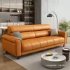 Sofá estilo minimalista nórdico italiano, fabricado con piel de plena flor, adecuado para apartamentos pequeños, salas de estar y oficinas, disponible en configuración de dos o tres plazas, con una paleta de colores cremosa