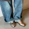 Zapatos Planos Bajos con Tachuelas de Estrella para Mujer, Nuevo Estilo Otoño Piel Genuina Piel de Oveja Punta Redonda Caña Baja Cómodos