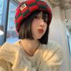 Gorro de Punto a Cuadros de Ajedrez para Mujer Otoño e Invierno Estilo Coreano Nicho Cabeza Grande Lana Estilo Japonés Showface Pequeño Gorro de Navidad