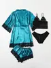 Pijama Feminino Sexy para Comércio Exterior Transfronteiriço Conjunto de Quatro Peças tamanho plus Size Camisola Conjunto de Alcinha Roupa Externa Roupas de Casa