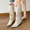 Botas de punta fina para mujer, nuevo estilo popular de otoño, botas holgadas, muy bonitas, botas para pierna de pantalón, de circunferencia grande, botas largas, botas de montar para pierna gruesa