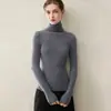 Suave y amigable con la piel, tejido sin costuras, suéter 100% cachemira pura, cuello alto para mujer, capa base ajustada, suéter interior
