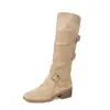 Artículo en stock de Yuanchen~Botas largas de tacón grueso que aumentan la altura 7 cm para mujer, botas de montar de tacón grueso con correa cruzada, botas de pelo de altura media