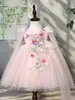 Vestido de Princesa Hada de las Flores para Niñas Vestido de Ala de Mariposa Espalda Descubierta con Aplicaciones para Niñas Falda de Malla para Niñas