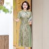 Vestido de Mãe de Meia-Idade Estilo Chinês Novo Verão Cobrindo a Barriga Novo Estilo Temperamento Mulheres de Meia-Idade e Idosas Verão Estilo Nacional Saia de Chiffon
