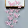 Decoración de mariposa de papel con simulación tridimensional 3D, accesorios de joyería de mariposa hueca tridimensional con textura metálica, pegatinas de pared para el hogar al por mayor