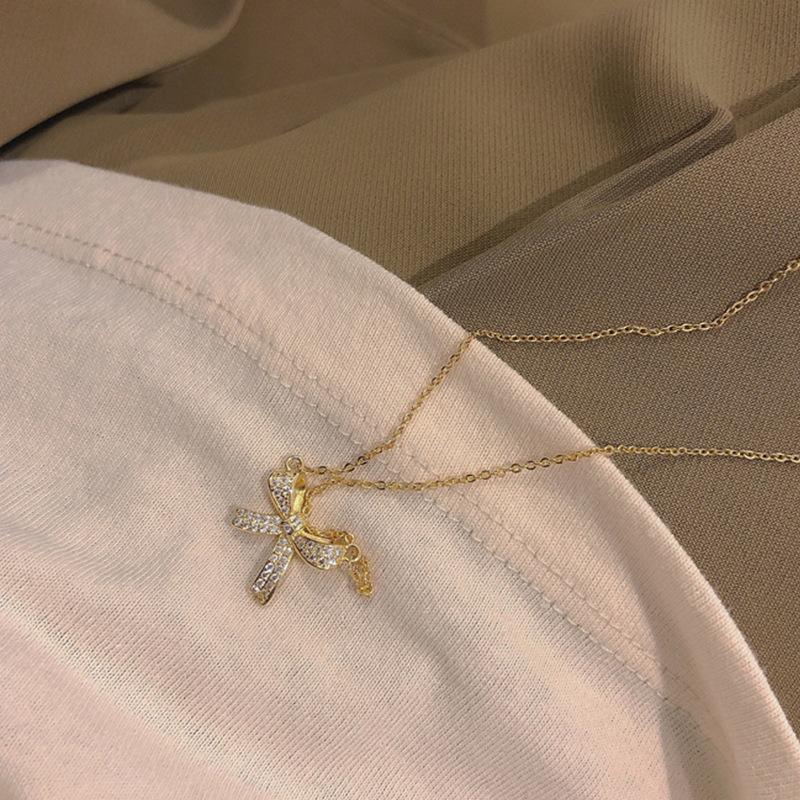 蝴蝶结项链女轻奢小众设计感锁骨链2023年新款网红ins潮颈