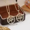 Collar con colgante de árbol de la vida redondo hueco popular europeo y americano, collar de circonitas para mujer de estilo europeo y americano, cadena geométrica para clavícula