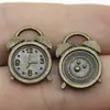 17x13mm 1.1g Bronze Antigo Mais Vendido Retro Pequeno Pingente Relógio Despertador Pingente