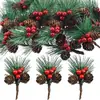 Fornecimento Transfronteiriço de Natal de Acessórios de Galhos Floridos de Pinheiro, Decorações Festivas de Feriado, Galhos de Plantas Artificiais com Frutas, Cachos de Frutas Vermelhas