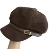 Boina Retro de Ante para Mujer, Sombrero Versátil de Otoño e Invierno para Adelgazar la Cara, Estilo Newsboy Painter con Circunferencia de Cabeza Grande