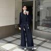 Pantalones de traje de mezclilla estilo Hong Kong retro 2025 Otoño Nueva Moda Chaleco casual de mezclilla Camiseta Pantalones de pierna ancha Conjunto de dos o tres piezas