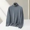 Suéter de lana para hombre para otoño e invierno, jersey de cuello alto base de cachemira, suéter de punto interior de lana de doble cuello para hombre
