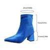 Comércio Exterior Tamanho Grande Veludo Bico Fino Salto Bloco Moda Botas de Cano Curto 2026 Nova Moda Francesa Elástica Emagrecedora Zíper nas Costas Botas Femininas