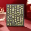 Adesivos de Unha Bronzados para o Ano Novo Ricos Ricos Arte de Unha de Ano Novo Fortuna Joias 3D Douradas para o Dia de Ano Novo