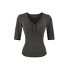 26044-2026 Estilo Nuevo Primavera/Verano Top Casual de Puro Deseo con Cuello en V para Mujer, Camiseta Sexy Adelgazante de Manga Media Ajustada