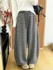 Pantalones de mujer a rayas para el nuevo estilo de otoño, hechos de terciopelo suave, con doble cordón, diseño de pierna ancha, sueltos y fluidos, de cintura alta, adelgazantes y de corte casual