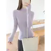 Camiseta base de cuello medio color lila claro para mujer, capa interior elástica ajustada para principios de otoño, top suave y cómodo, venta al por mayor