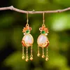 Plata de Ley S925 Incrustada Jade Blanco Hotan Gotas de Agua Corte Vintage Hanfu Accesorios Pendientes Pendientes Pendientes