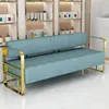 Silla de espera moderna para salón de peluquería, área de lounge de lujo para salón, silla sofá larga de acero inoxidable