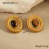 Moda Europea y Americana Nicho Retro Exagerados Pendientes de Acero Inoxidable Chapados en Oro de 18K Ágata de Imitación Pendientes Geométricos Elegantes Joyería