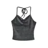 Ropa de Mujer al por Mayor Transfronteriza Moda Estilo Europeo y Americano Conjunto de Top sin Mangas a Rayas con Cuello Halter + Pantalones Cortos Casuales a Rayas