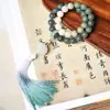 Jade Blanco Natural de Hainan Raíz de Bodhi Mitad Montaña y Mitad Agua Verde Flores Flotantes DIY Cadena de Mano para Hombres y Mujeres Cuerda de Cuentas Budistas