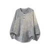 Camiseta base de punto acanalado estilo Henry europeo y americano estilo old money, camiseta de manga larga holgada para otoño e invierno, top holgado casual