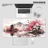 Mouse Pad Popular da Amazon Estilo Antigo Paisagem, Tapete de Mesa Extra Grande, Mouse Pad Flor de Cerejeira Pintura a Tinta Japonesa com Bordas Costuradas para Uso no Escritório