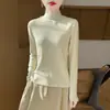 2025 Nova Camiseta de Algodão com Forro de Fleece para Outono e Inverno, Gola Alta Meia, Camiseta de Manga Longa Feminina, Top Slim para Usar por Baixo, Atacado