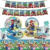 Nuevo Set de Decoración para Fiesta de Cumpleaños Tema Super Mario Banderín Plato Servilleta Vajilla Set