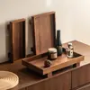 Bandeja de Almacenamiento para Joyería Estilo Chino de Nogal, Simple y Versátil, Multifuncional, Lujo Ligero, Bandeja de Almacenamiento de Madera Maciza para Sala de Té en Casa