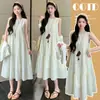 Vestido de Maternidad Delgado Estilo Vacaciones Coreano con Botones Abiertos, Top Protector Solar para Lactancia, Conjunto de Vestido Camiseta Holgado de Maternidad