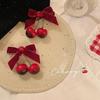 Horquilla de terciopelo con lazo rojo cereza para mujer, accesorio para el cabello con lazo en la espalda, estilo tocado, con atmósfera otoñal e invernal