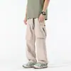 Pantalones Cargo Ligeros de Lujo para Hombre de Primavera y Otoño, Pantalones Casuales de Color Sólido con Bolsillos Grandes Vintage, Pantalones de Paracaidista Rectos Holgados Transpirables