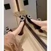 Versão em Pele de Ovelha, Sapatos Elegantes e Brilhantes de Bico Quadrado com Fivela de Diamante e Bico Redondo de Salto Alto, Sapatos de Salto Grosso Confortáveis de Boca Rasa, Sapatos Mary Jane Femininos