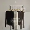 Camiseta sin dedos de estilo minimalista para mujer, de Tencel y seda de morera, nueva para otoño/invierno, cuello redondo, manga larga, corte holgado, adelgazante, capa base