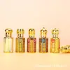Frasco octogonal de vidro com relevo dourado para óleos essenciais, frasco de sérum roll-on requintado do Oriente Médio, frasco dispensador de perfume de múltiplas especificações, frasco de amostra