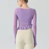 Camiseta de Malla con Volantes y Mangas Largas con Almohadillas en el Pecho, Ropa Deportiva Casual para Yoga, Top de Entrenamiento de Pilates Fitness de Manga Larga