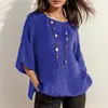 Grande Estoque de Camisas Vintage no Ebay e Amazon, Novas Roupas Femininas de Comércio Exterior, Tops de Camisa de Algodão-Linho com Manga Três Quartos e Gola Redonda