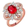 Anillo de floración de tesoro brillante y colorido de alta calidad y lujo ligero, anillo abierto de rubí, anillo de corindón rojo combinable