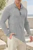 Nueva camiseta de manga larga para hombre europea y americana transfronteriza, cárdigan con media cremallera, top casual de vacaciones, ajuste slim elástico acanalado para hombre