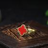 Cinnabar Púrpura Arena Dorada Incrustada Trébol de Cuatro Hojas Colgante Anillo Aretes Collar Set Estilo Chino Regalo de San Valentín