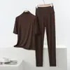Conjunto de dos piezas de pijama y pantalón de modal ligero de verano, holgado, talla grande, ropa casual para el hogar para mujer
